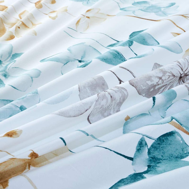 MILDLY 100% Long Staple Cotton Duvet Cover Set Blue Leaves Printed Comforter Cover Set Watercolor Plant Bedding - Image 2